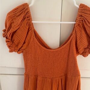 Orange Puff Sleeve Dress cotton muslin